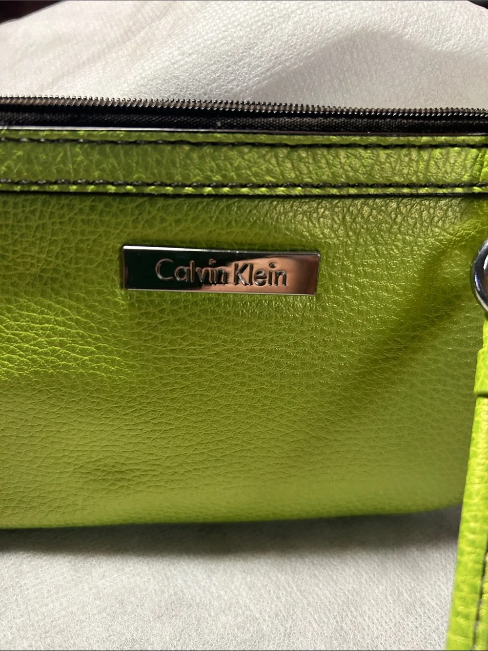 Calvin Klein Neon Green Leather Wristlet Clutch